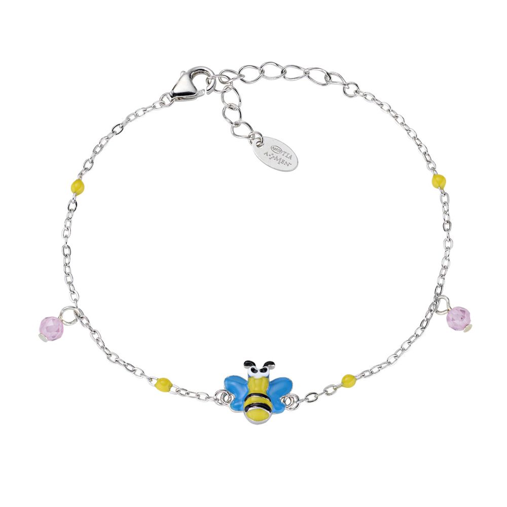 Amen Bracciale Junior Argento Ape Smalto e Cristalli