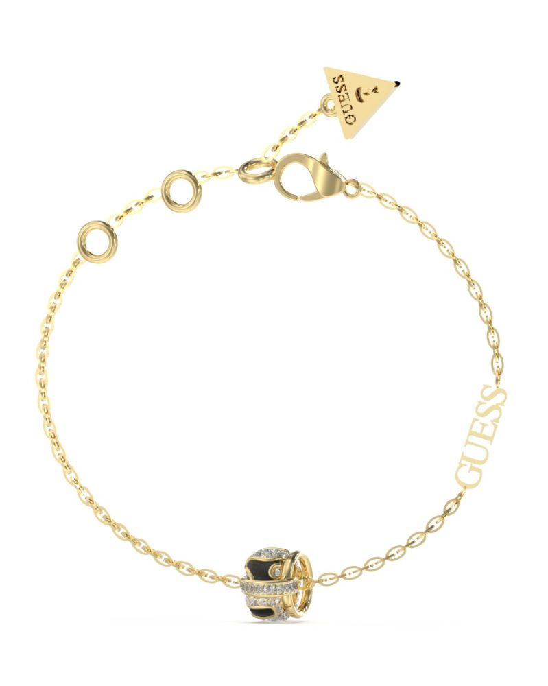 Guess Bracciale Acciaio Gold Zirconi e Scritta Guess