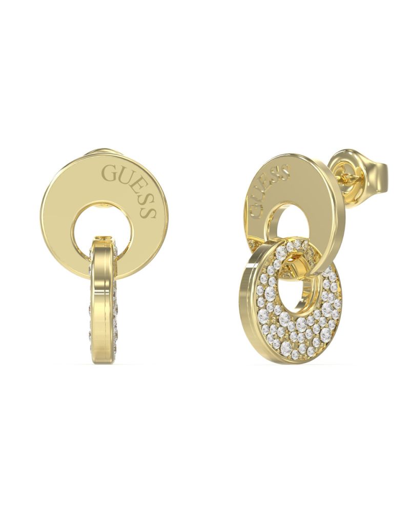 Guess Orecchini Acciaio Gold Cerchi Intrecciati e Zirconi