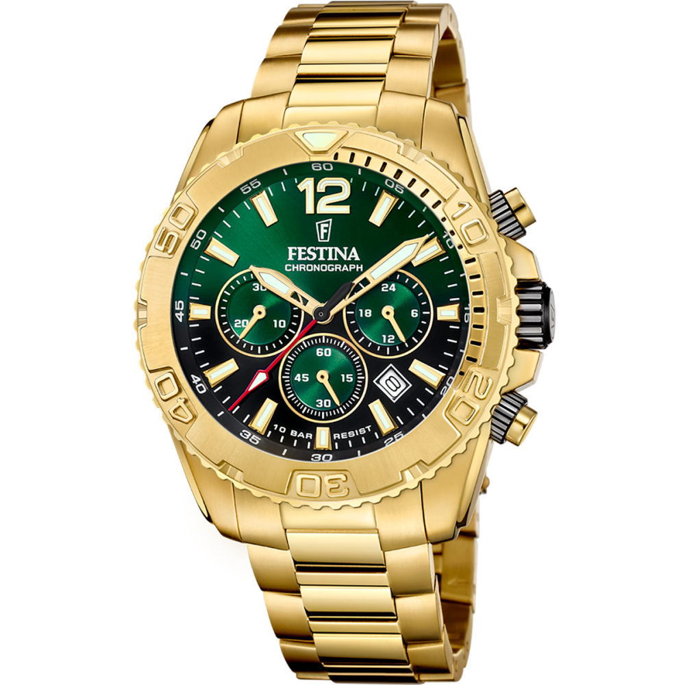 Festina Orologio Cronografo Acciaio Gold Quadrante Verde