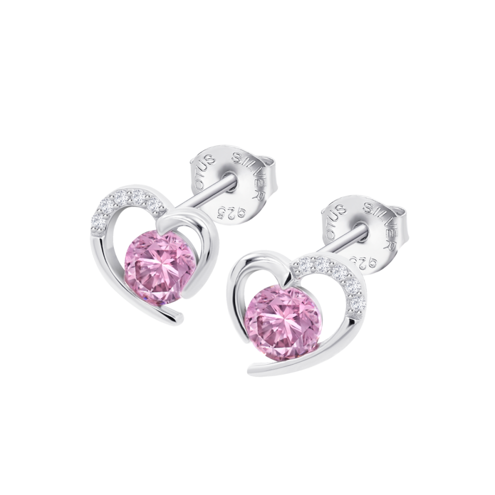 Lotus Orecchini Argento Cuore Zircone Rosa