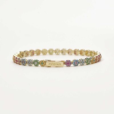 Mabina Tennis Argento Gold Zirconi Fiori Multicolor