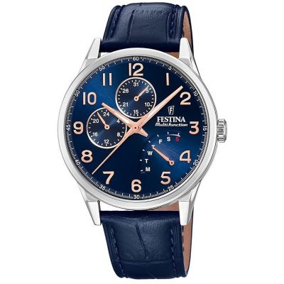 Festina Orologio Uomo Acciaio Multifunzione Pelle Blu