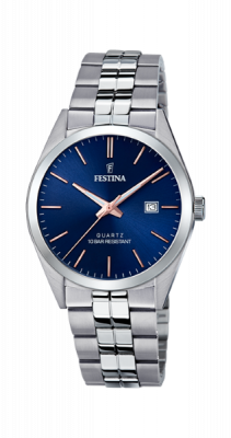 Festina Orologio Uomo Acciaio Solo Tempo Quadrante Blu