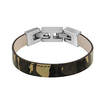 Guess Bracciale Uomo Acciaio e Pelle Camouflage